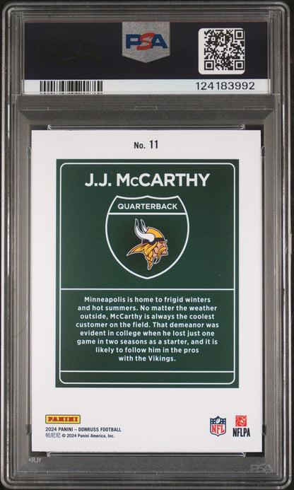 2024 Panini Donruss Downtown! Jj Mccarthy #11 PSA 10
