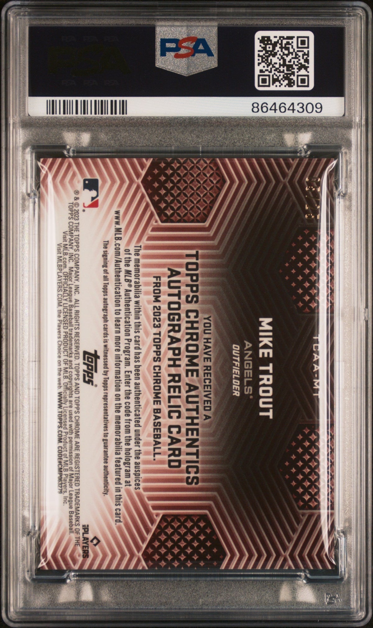 2023 Topps Chrome Topps Chrome Authentics Autograph Relic Mike Trout #Mt PSA 10