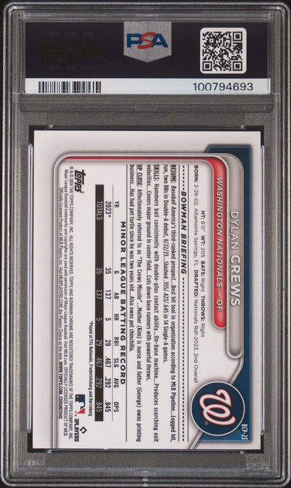 2024 Bowman Sapphire Edition Chrome Prospects Dylan Crews #Bcp23 Red 2/5 PSA 8