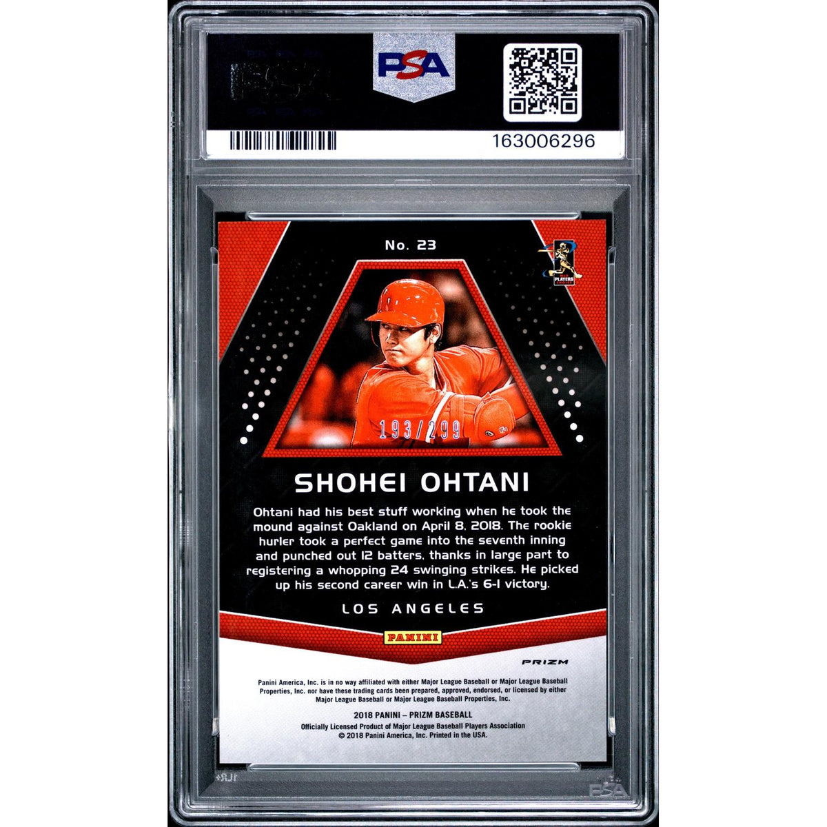 2018 Panini Chronicles Prizm Shohei Ohtani #23 Hyper PSA 9