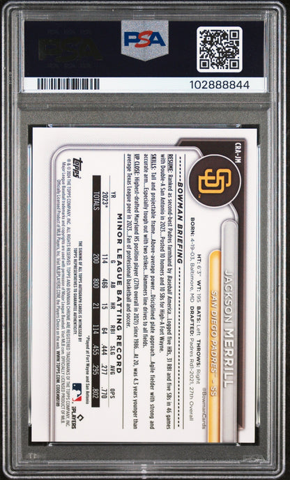2024 Bowman Chrome Rookie Auto Jackson Merrill #Crajm Gold Refractor PSA 10