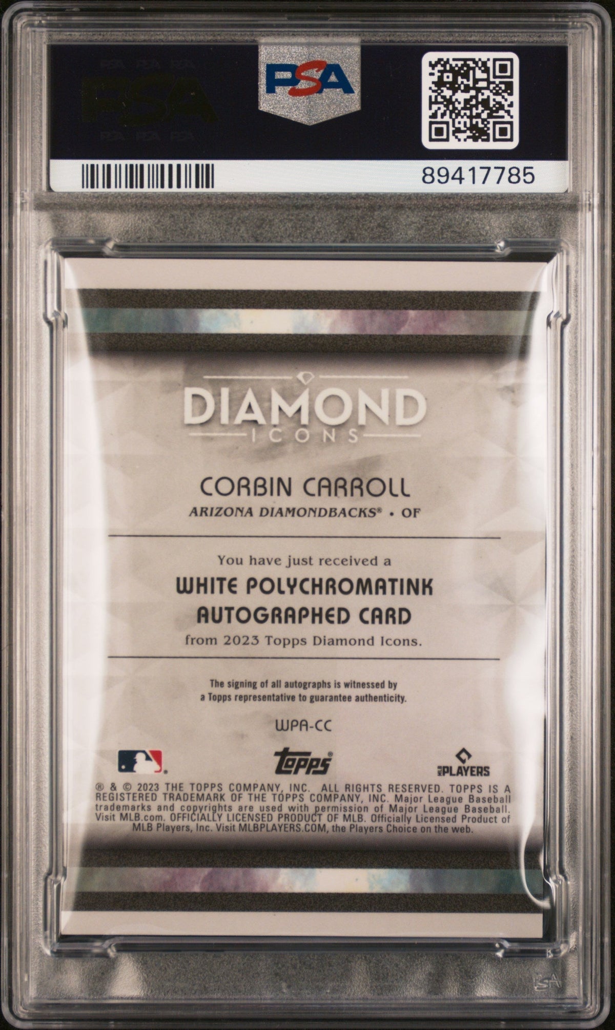 2023 Topps Diamond Icons White Auto Corbin Carroll #Wpacc Wp Black Red /10 PSA