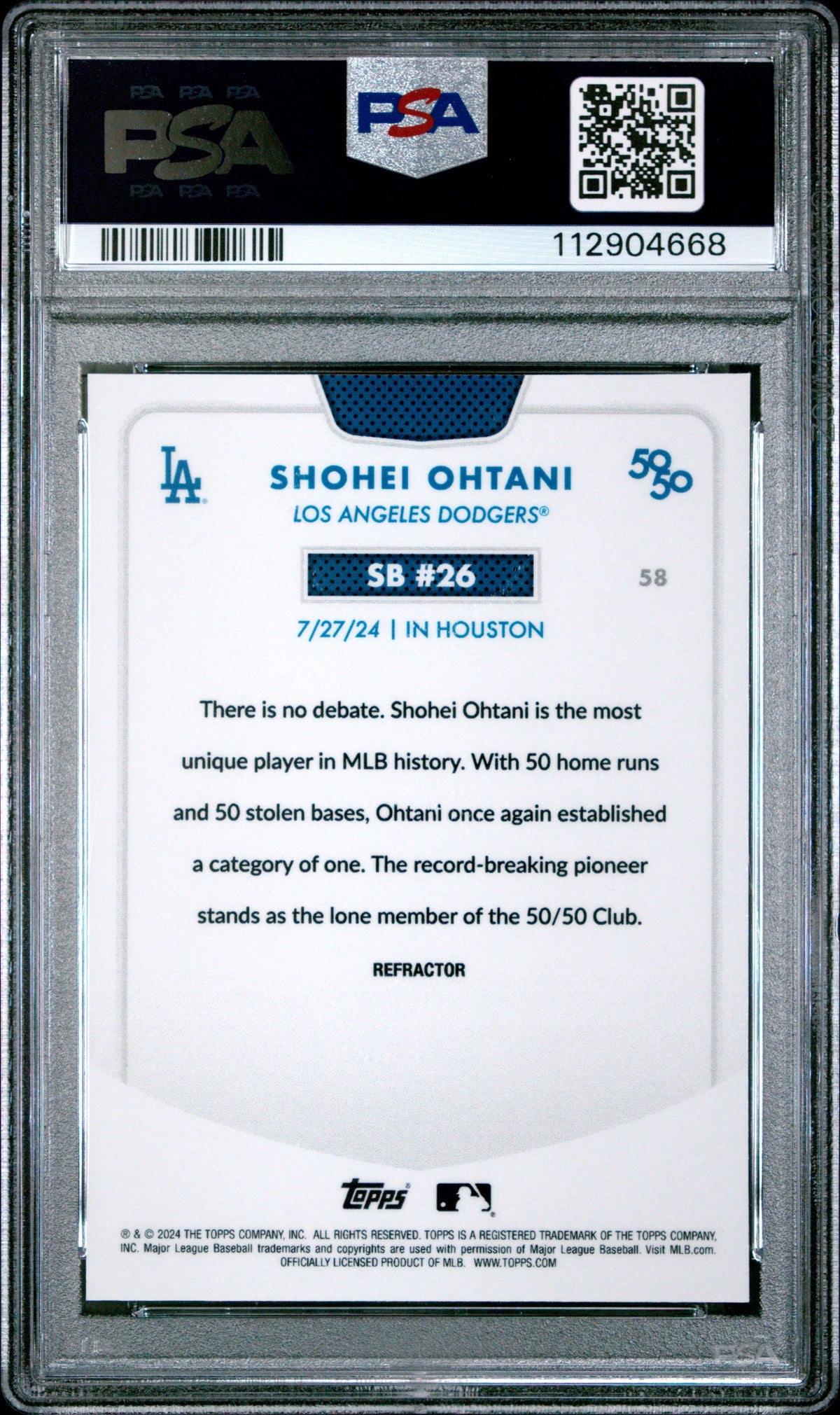 2024 Topps 50/50 Shohei Ohtani Shohei Ohtani #58 Chrome Refractor PSA 9