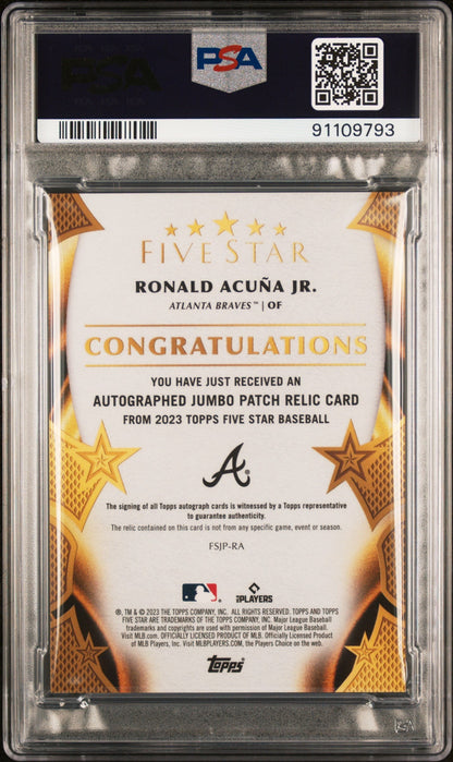 2023 Topps Five Star Auto Prime Relics Ronald Acuna Jr. #Fsjpra 14/25 PSA 10