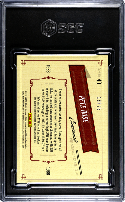 2012 Panini Prime Cuts Pete Rose #40 Timeline Autograph Sgc 8 Auto 10