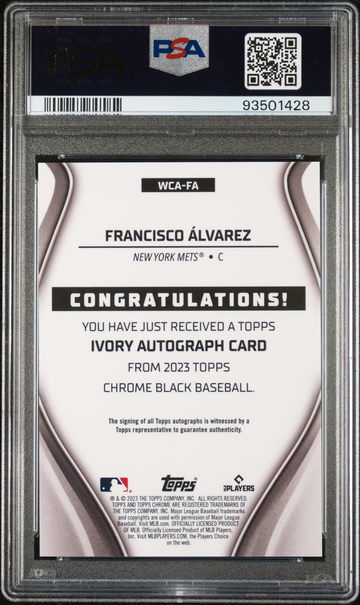 2023 Topps Chrome Black Ivory Autographs Francisco Alvarez #Fa 09/50 PSA 9