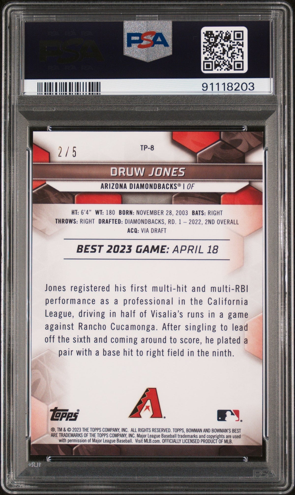 2023 Bowman's Best Top Prospects Druw Jones #Tp8 Red Lava PSA 8