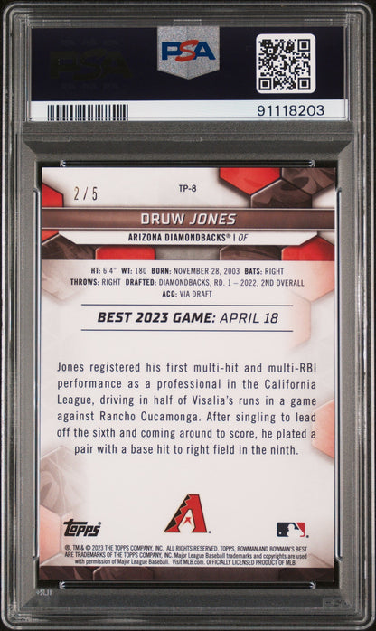 2023 Bowman's Best Top Prospects Druw Jones #Tp8 Red Lava PSA 8