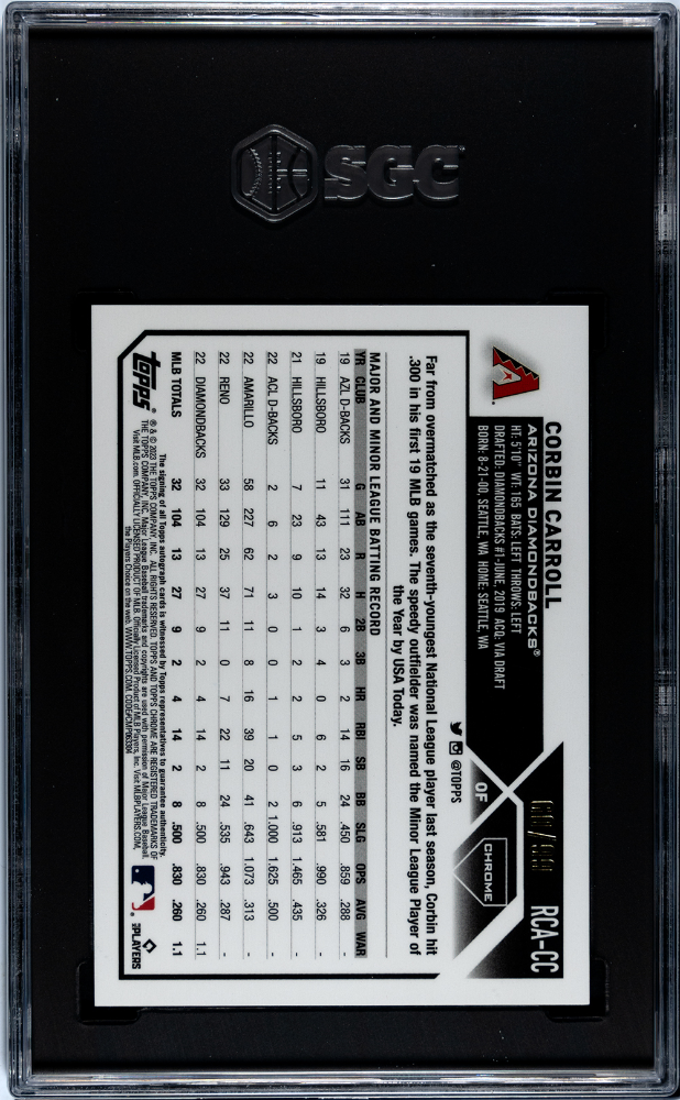2023 Topps Chrome Logofractor Corbin Carroll #Rca-Cc Auto Green Sgc 9.5 Auto 10