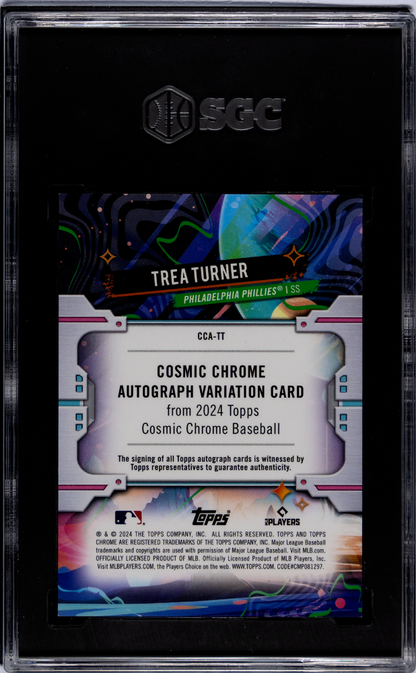 2024 Topps Cosmic Chrome Trea Turner #Cca-Tt Autograph Red Flare Sgc 10 Auto 10