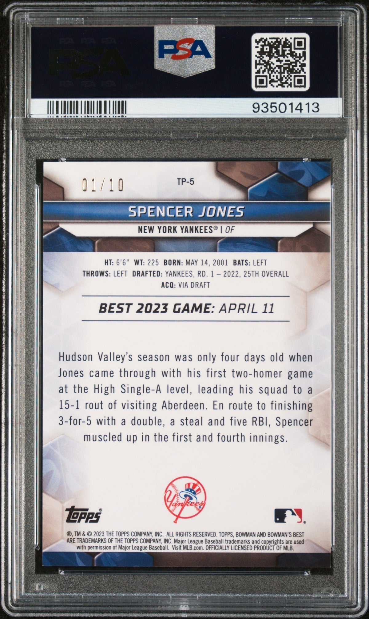 2023 Bowman's Best Top Prospects Spencer Jones #Tp5 Red Ref PSA 9