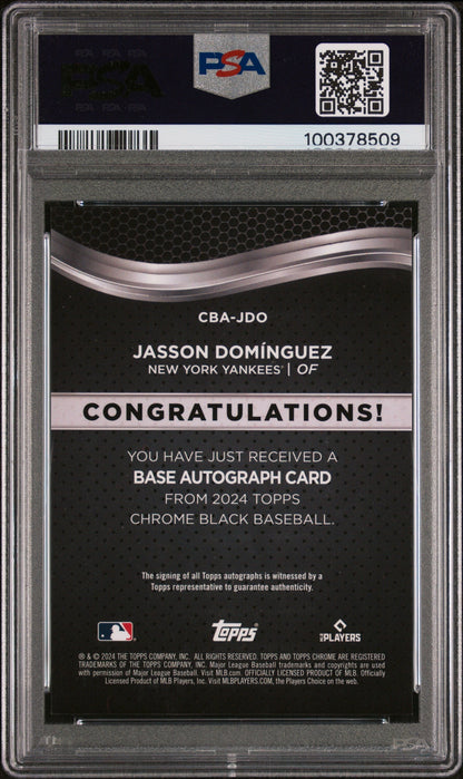2024 Topps Chrome Black Auto Jasson Dominguez #Jdo Green Refractor 61/99 PSA 10
