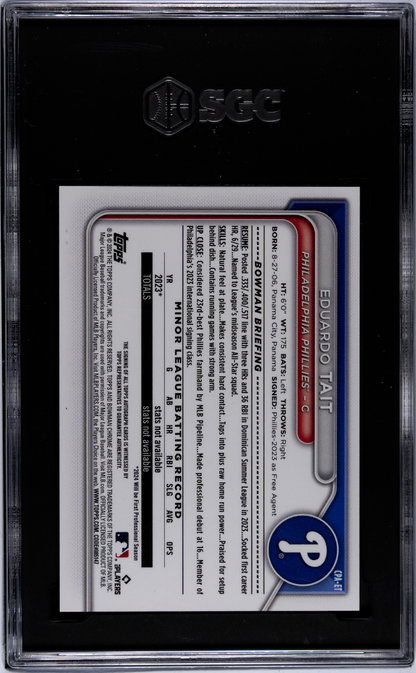 2024 Bowman Chrome Eduardo Tait #Cpa-Et Auto Green . Refractor Sgc 9.5 Auto 10