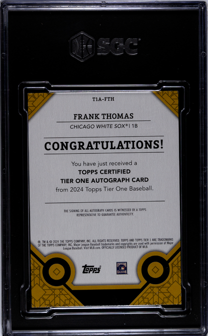 2024 Topps Tier One Frank Thomas #T1a-Fth Autograph 49 Sgc 8