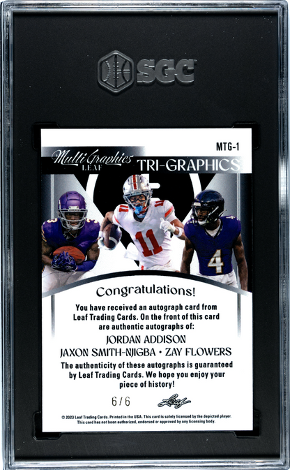 2023 Leaf Eclectic Addison Flowers Njigba #MTG-1 Tri Purple Sparkles 6 Sgc 10