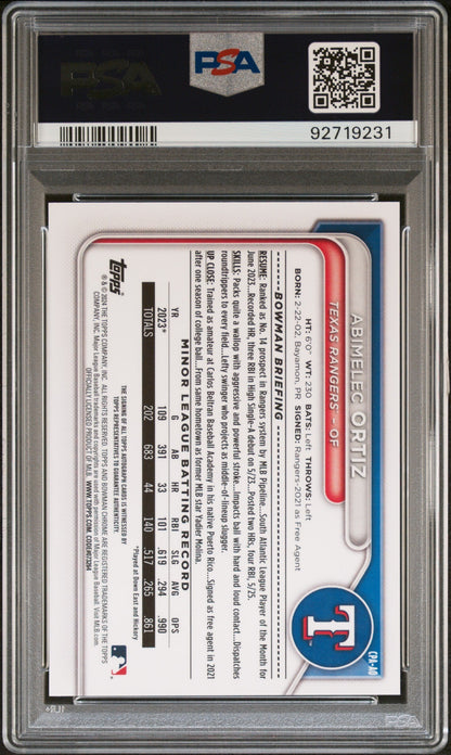 2024 Bowman Prospect Auto Abimelec Ortiz #Cpaao Blu Lunar Ref /150 PSA 10