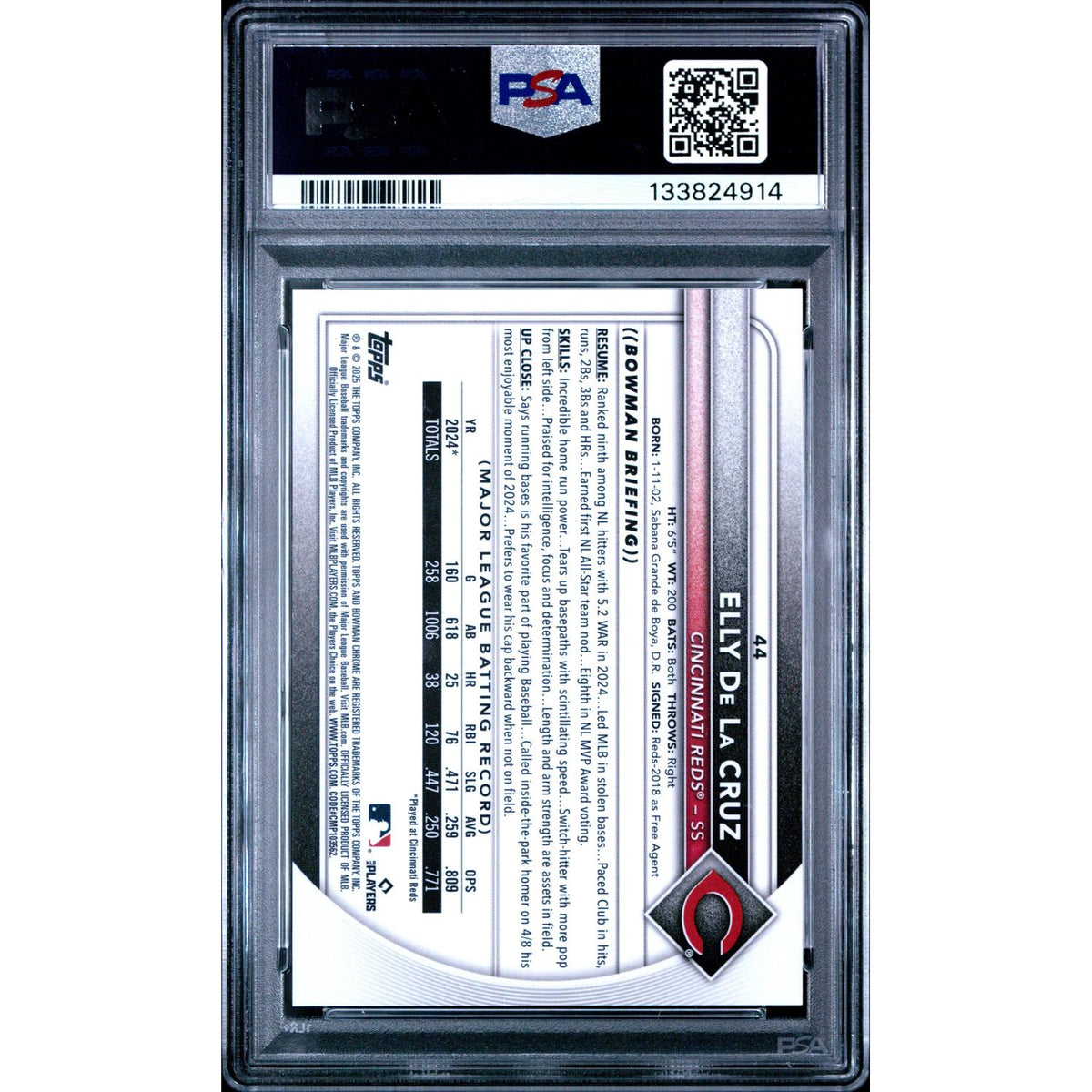 2025 Bowman Mega Box Chrome Elly De La Cruz #44 Black Refractor PSA 10