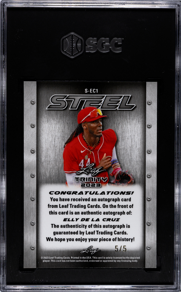 2023 Leaf Trinity Elly De La Cruz #S-Ec1 Iron Steel Blue Sgc 8.5 Auto 10