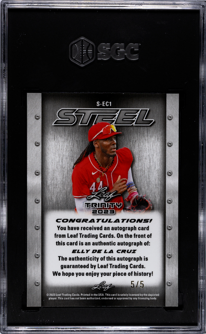 2023 Leaf Trinity Elly De La Cruz #S-Ec1 Iron Steel Blue Sgc 8.5 Auto 10