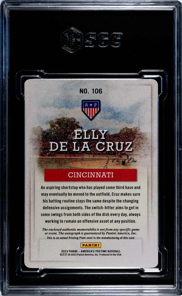 2023 Panini Chronicles Elly De La Cruz #10 Auto Printing Plate 1 /1 Sgc Auto 10