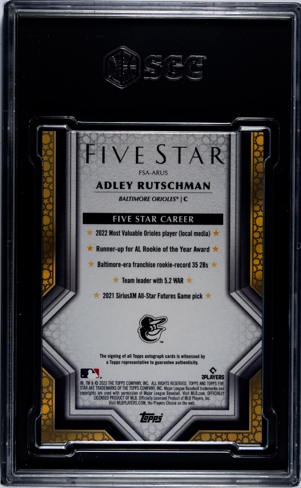 2023 Topps Five Star Adley Rutschman #Fsa-Arus Autograph Aqua Sgc 9 Auto 10