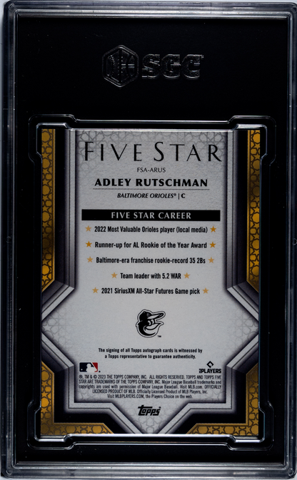 2023 Topps Five Star Adley Rutschman #Fsa-Arus Autograph Aqua Sgc 9 Auto 10