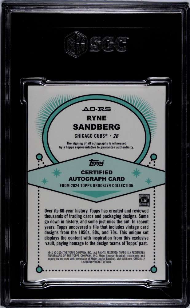 2024 Topps Brooklyn Collection Ryne Sandberg #Ac-Rs Orange Sgc 10 Auto 10