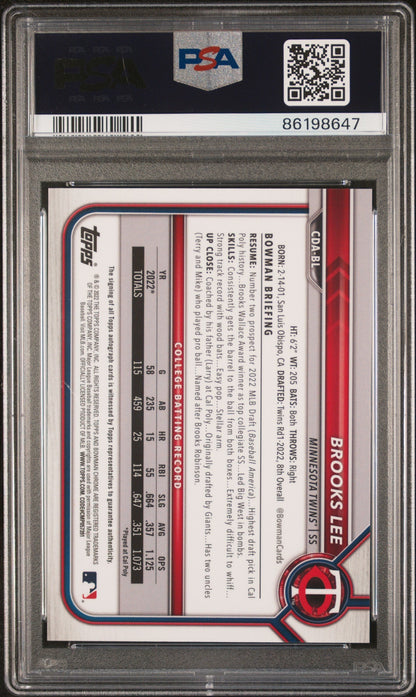2022 Bowman Draft Chrome Pick Auto Brooks Lee #Cdabl Dp Orange Refractor PSA 10
