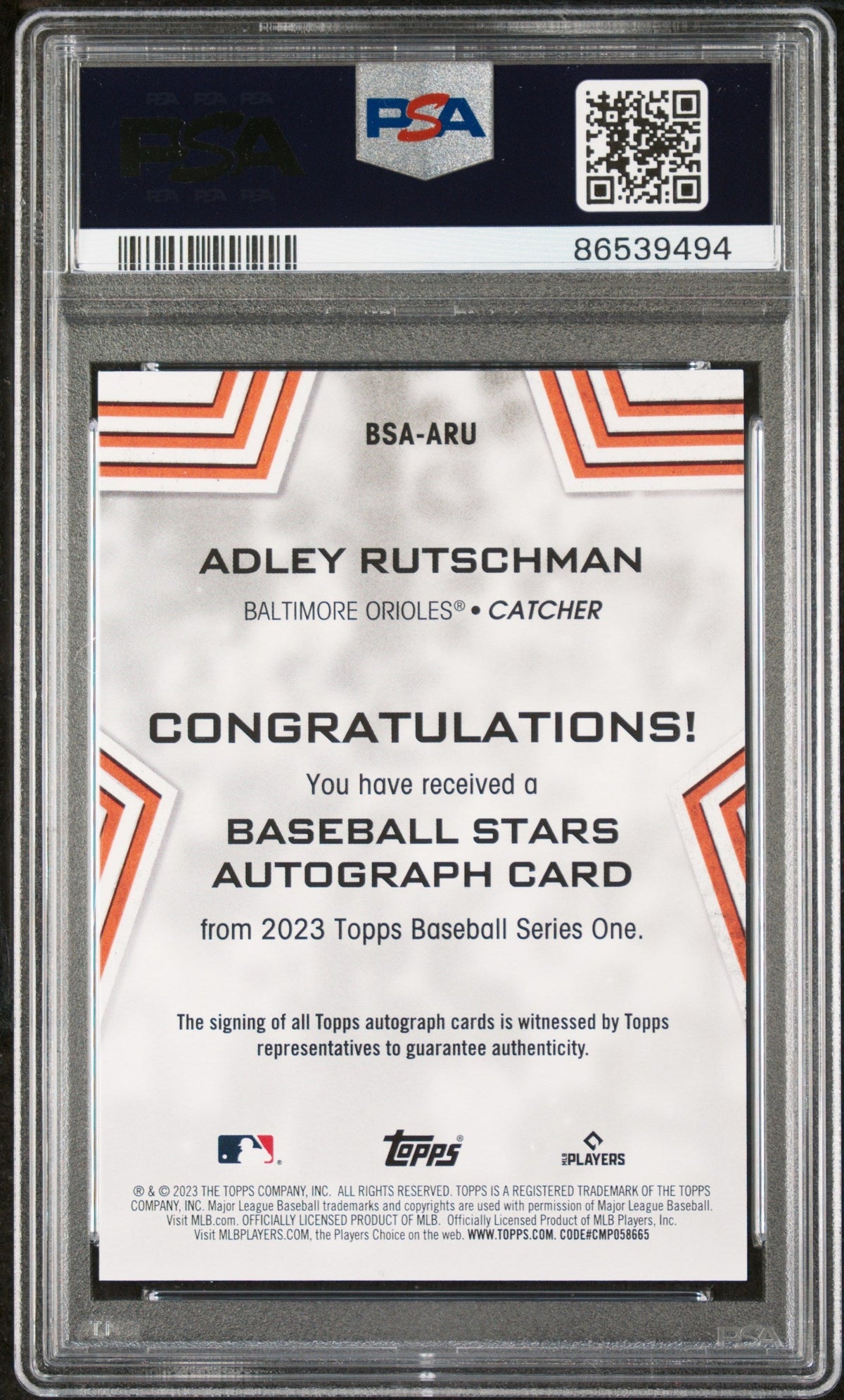 2023 Topps Baseball Stars Autographs Adley Rutschman #Bsaaru PSA 10