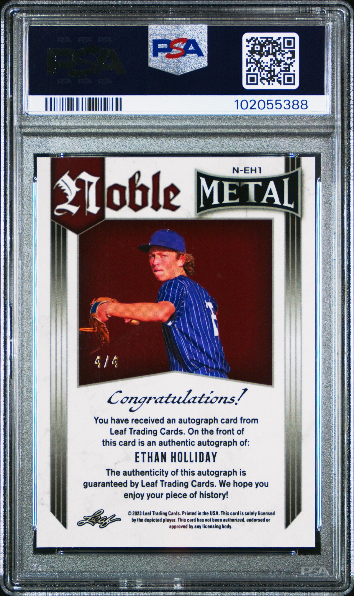 2023 Leaf Eclectic Metal Flashback Auto Ethan Holliday #Neh1 Org Wave PSA 10