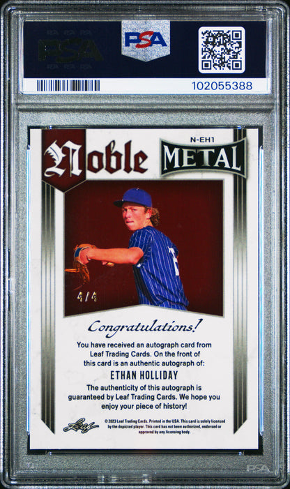 2023 Leaf Eclectic Metal Flashback Auto Ethan Holliday #Neh1 Org Wave PSA 10