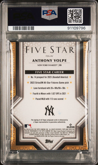 2023 Topps Five Star Autographs Anthony Volpe #Fsaav Blue 17/25 PSA 9