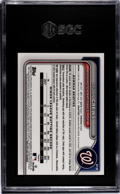 2024 Bowman Chrome Sapphire Dylan Crews #Bcp-193 Prospect Black Sgc 9