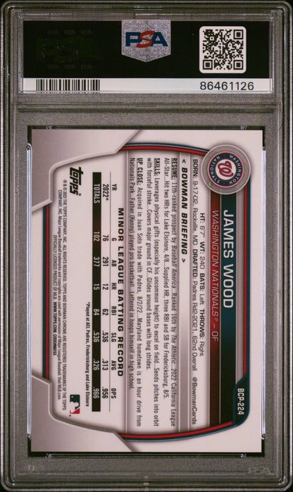 2023 Bowman Chrome Sapphire Prospects James Wood #224 Orange 40/75 PSA 10
