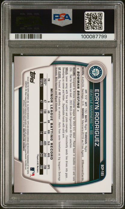 2023 Bowman Chrome Sapphire Edition Edryn Rodriguez #185 Purple /25 PSA 10