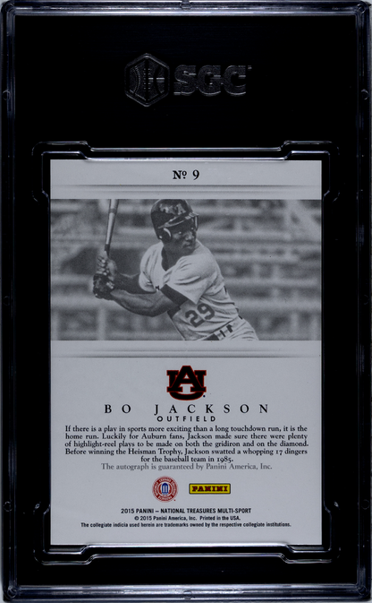2015 Panini National Treasures Collegiate Bo Jackson #9 Sigs. Sgc 10 Auto 10