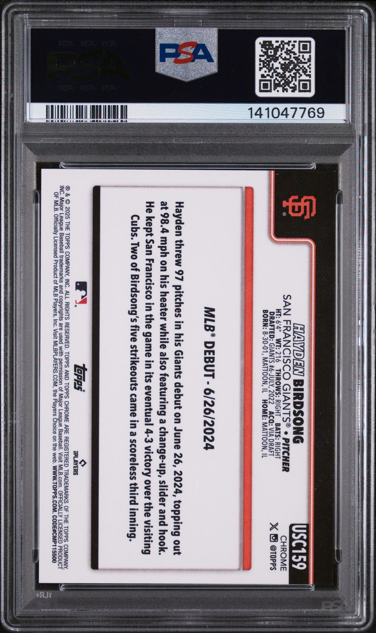 2025 Topps Chrome Update Hayden Birdsong #159 Black Geometric PSA 10