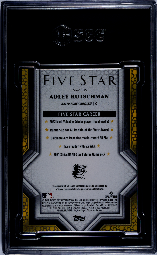 2023 Topps Five Star Adley Rutschman #Fsa-Arus Autograph Gold Sgc 9