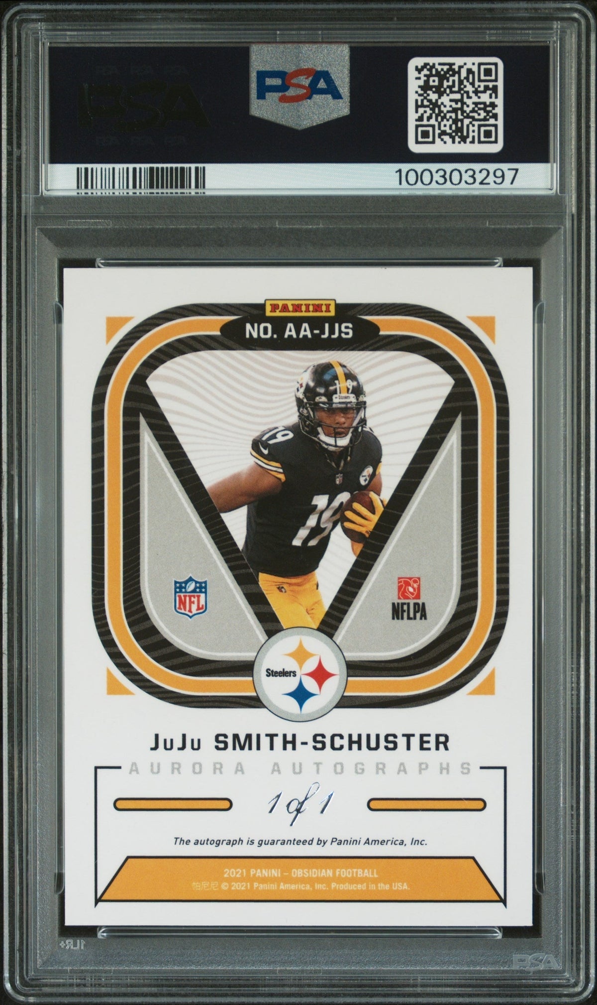 2021 Panini Obsidian Aurora Auto Juju Smith-Schuster Blue Finite 1/1 PSA Auto 10