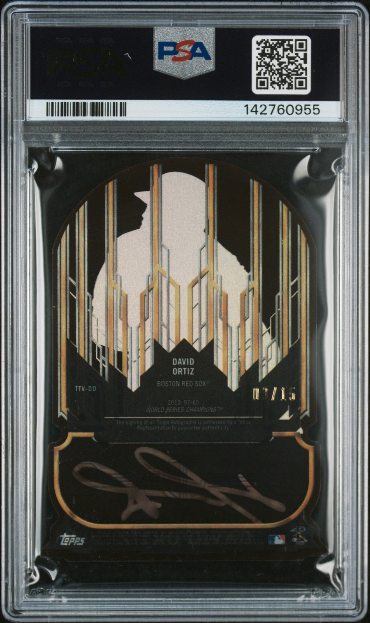 2015 Topps Tribute To The Victors Die-Cut Auto David Ortiz #Ttvdo . Gold PSA