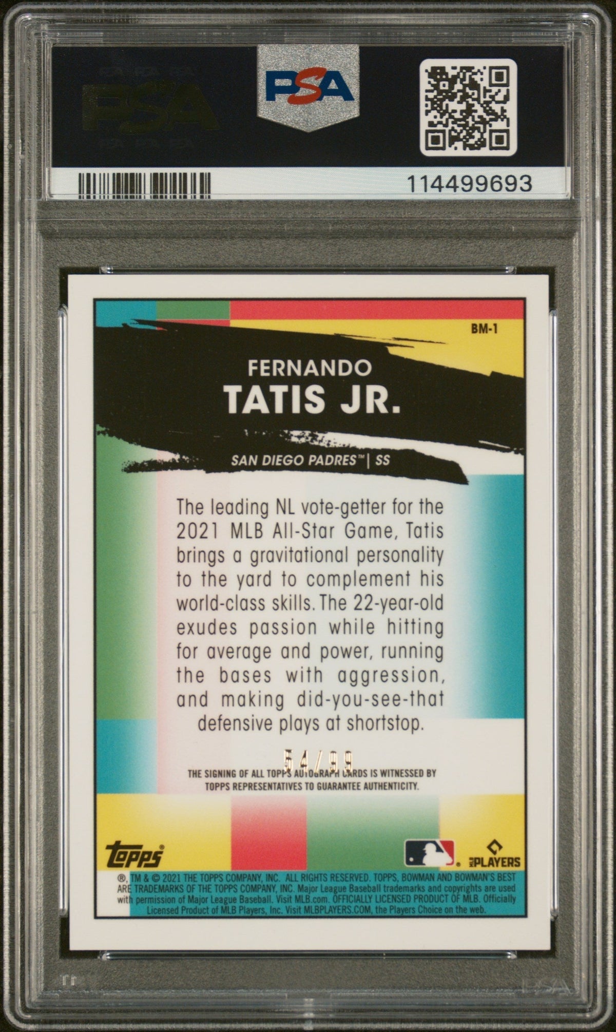 2021 Bowman's Best Bowman Masterpieces Fernando Tatis Jr. #Bm1 Au. PSA 9