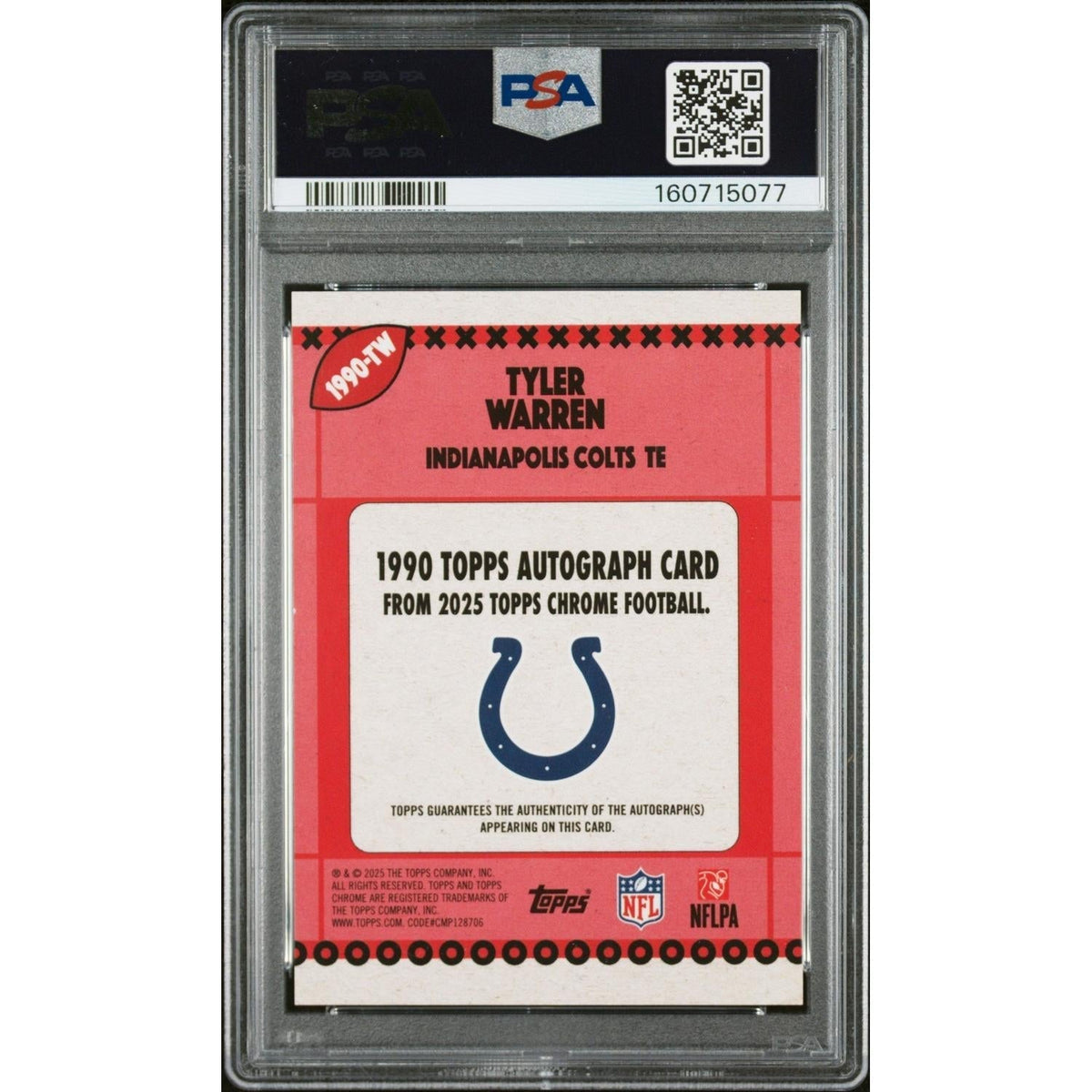 2025 Topps Chrome 1990 Topps Autographs Tyler Warren #Tw Orange Ref PSA 9