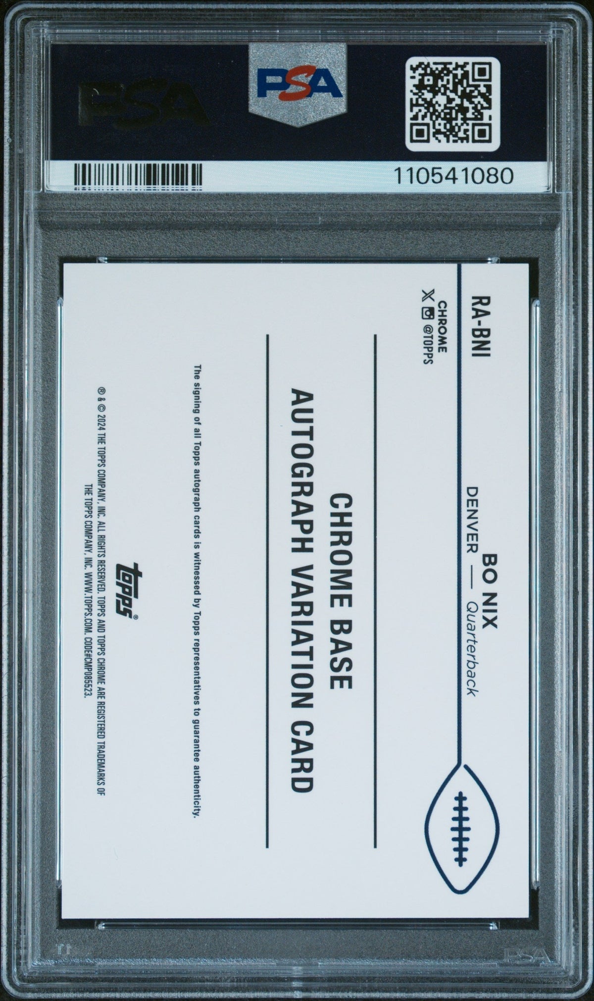 2024 Topps Chrome Rookie Autographs Variations Bo Nix #Rabni Blue /150 PSA 9