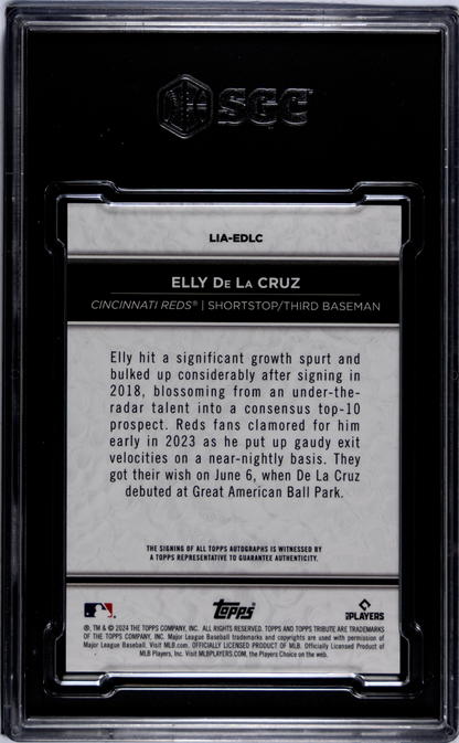 2024 Topps Tribute Elly De La Cruz #Lia-Edlc League Inauguration Orange Sgc 9