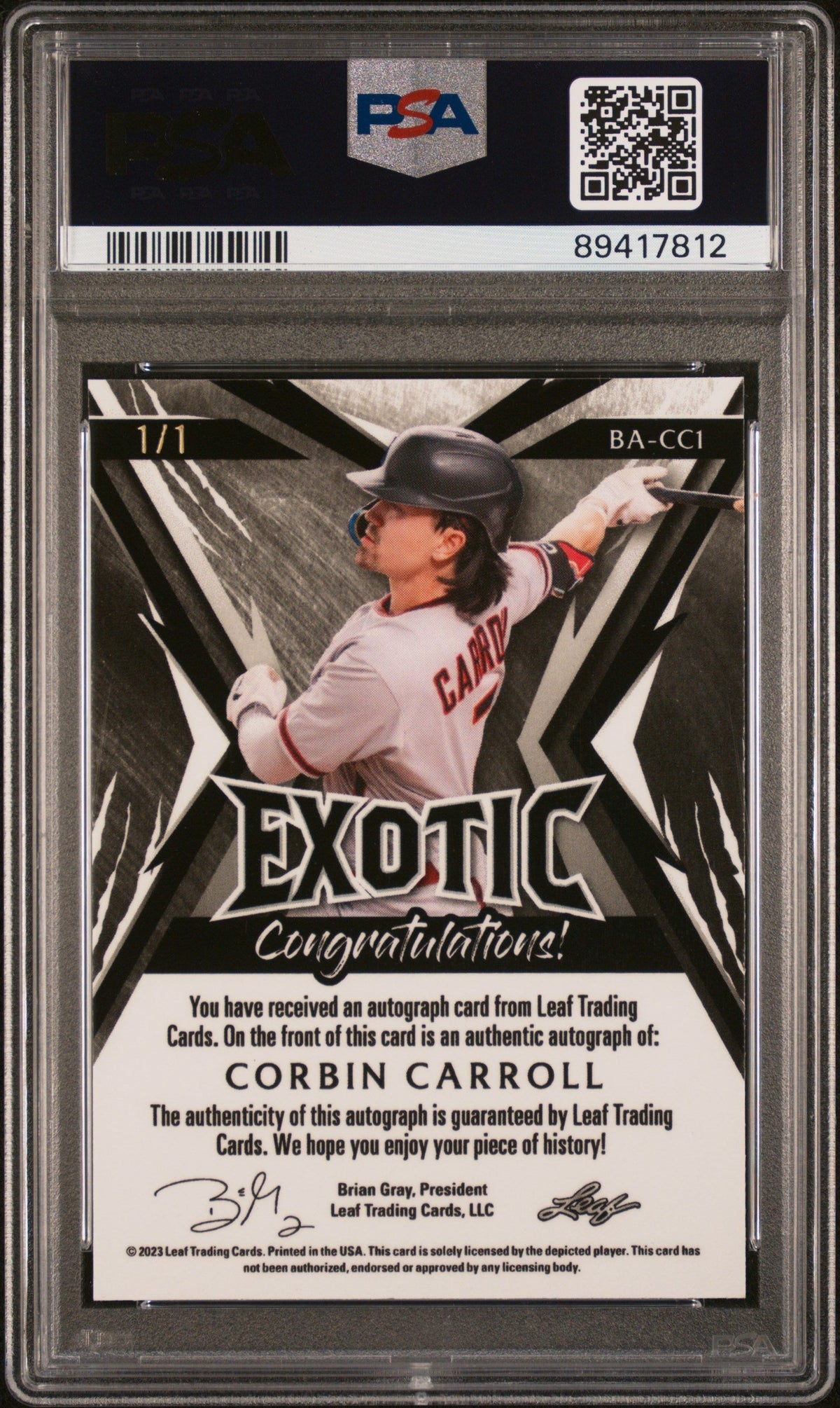 2023 Leaf Exotic Autographs Corbin Carroll #Bacc1 Leopard Kaleidoscope 1/1 PSA 9