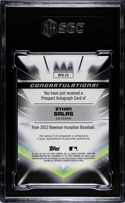 2023 Bowman Inception Ethan Salas #Bpa-Es Prospect Autograph Fuchsia Foil Sgc 10