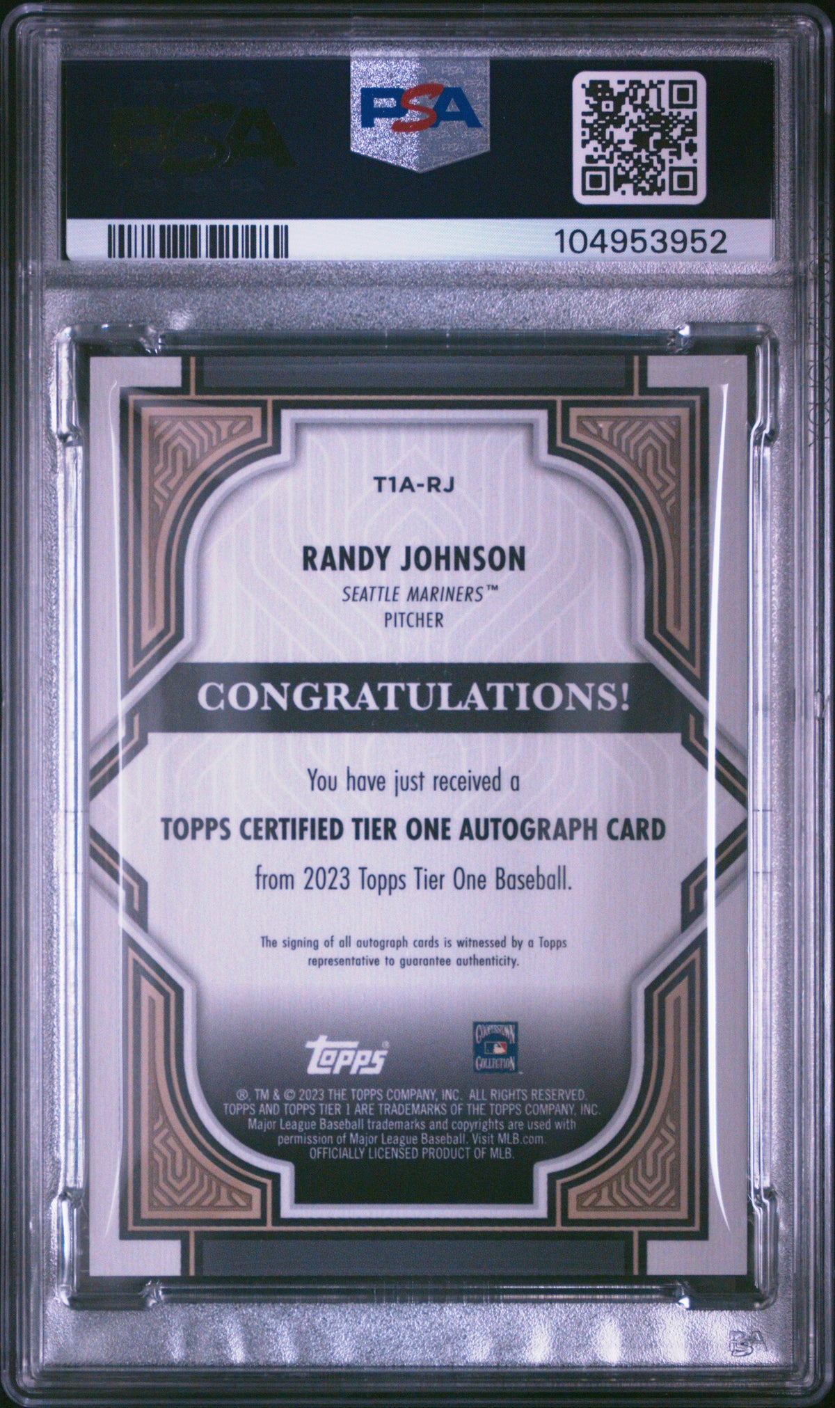 2023 Topps Tier One Autographs Randy Johnson #T1arj 36/75 PSA 9
