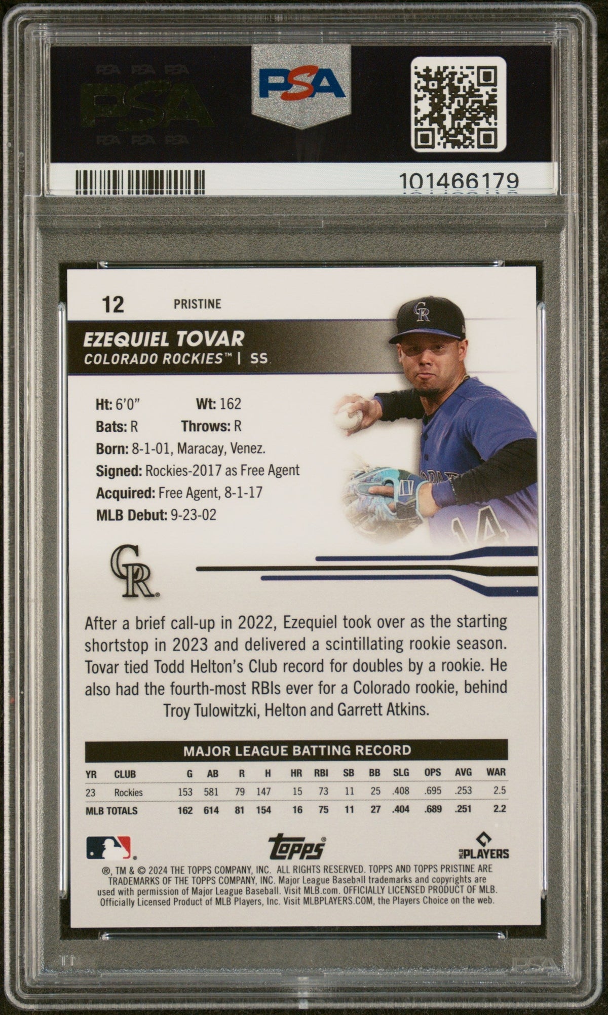 2024 Topps Pristine Ezequiel Tovar #12 Red 3 / 5 PSA 10