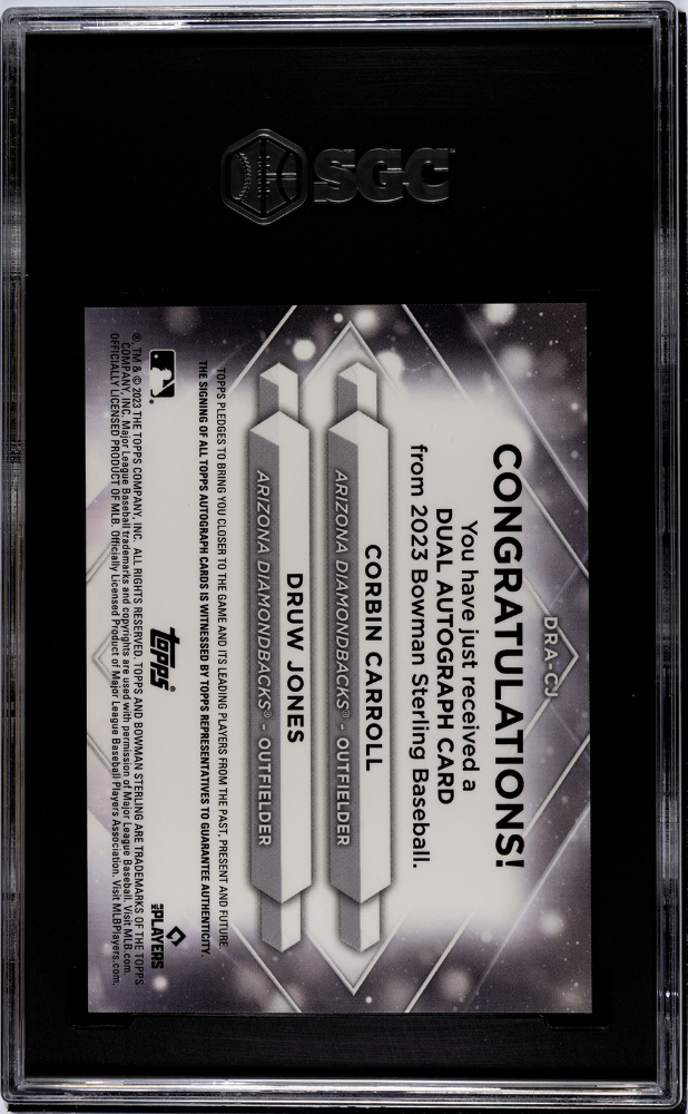 2023 Bowman Sterling Jones Carroll #Dra-Cj Dual Autograph Sgc 10 Auto 10