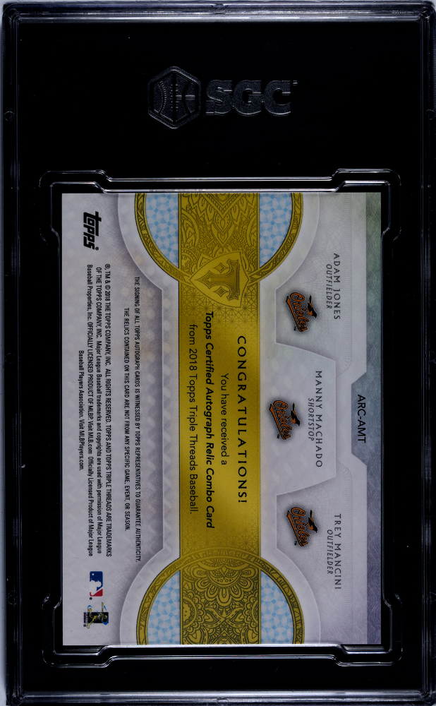 2018 Topps Triple Threads Machado Mancini Jones #Arc-Amt Combo Sgc 10 Auto 10
